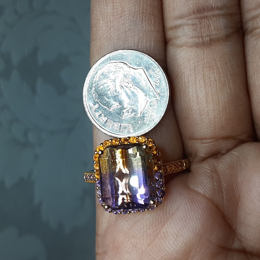 925 Ametrine, Amethyst And Citrine, Yellow Gold Over Sterling. PRICE IS FIRM. - Picture 6 of 7